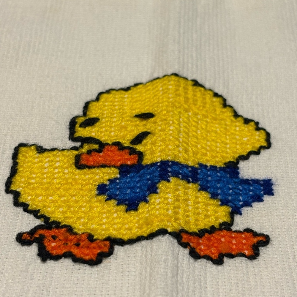 Vintage Handmade Needlepoint Small Accent Pillow Cover Baby Duck Print - Picture 2 of 8